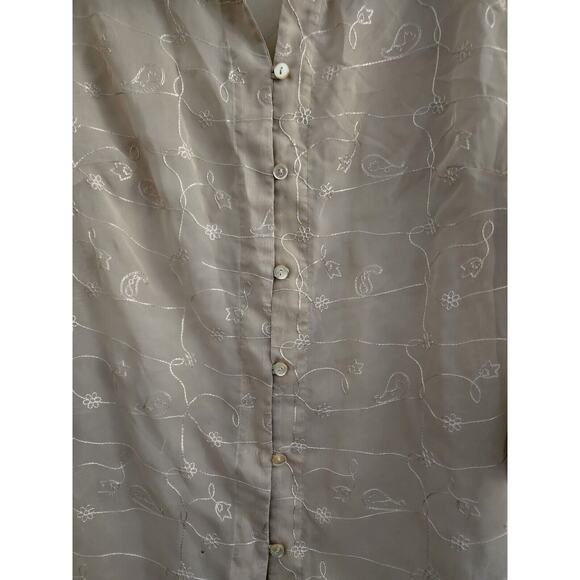 TOP/BLOUSE-WHITE STAG-Tan-Sheer-Button Up-Embroidery-3/4 Sleeves-Size Plus 16 W - Picture 4 of 16